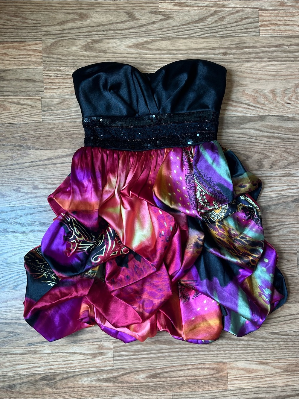 Y2K Xtraordinary Black Bodice Multicolor Ruffled Party Dress